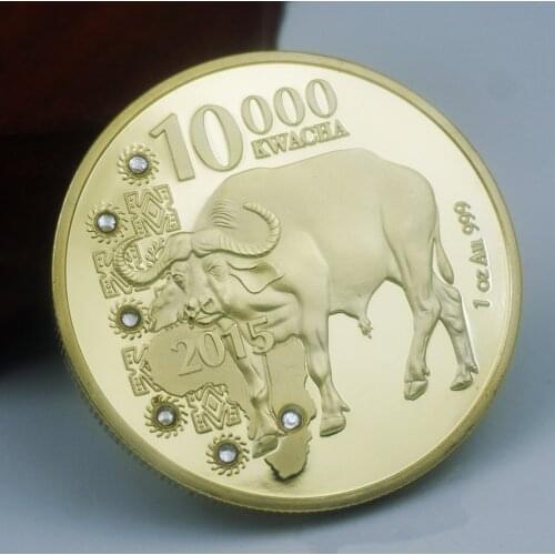 2015 Zambia Republic 1oz.999 African Buffalo 10000 Kwacha Gold Animal Commemorative Coin Souvenir Coins Metal