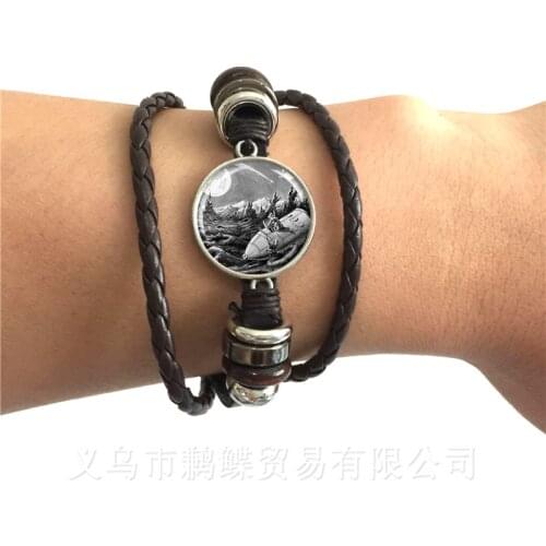 2018 New Unique Design Trendy World Map Pattern Leather Bracelet Black/Brown Globe-Shape Bangle Jewelry Gifts For Friends