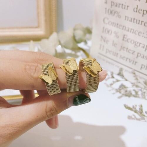 316L Stainless Steel 2021 New Fashion Upscale Jewelry Elegant 2 Layer Matte Flying Butterflies Wedding Rings For Women