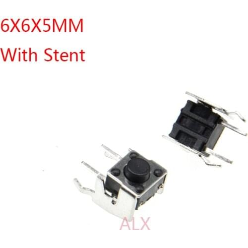 50PCS 6X6x5mm dip Right Angle TACT push button with stent switch horizontal Micro tactile switches 6x6x5 6*6*5MM LIGHT touch