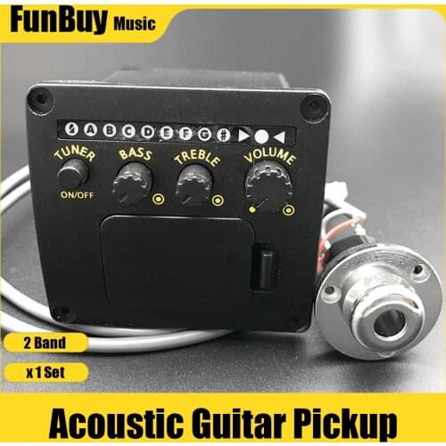 2 Band Acoustic Guitar Piezo Pickup EQ Equalizer Pickup with Tuner Pickup for Folk Gutiarra Black