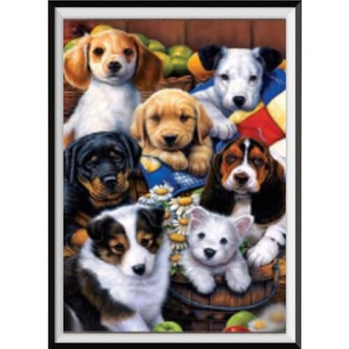 DIY 5D diamond painting cartoon animal seven dogs round diamond painting mosaic home decoration painting handmade new year gift