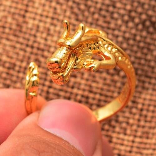 Annayoyo Free size Gold Color Various Dragon Wedding Rings For Women Men Copper auspic Arab Turkey Big Rings Jewelry Gifts