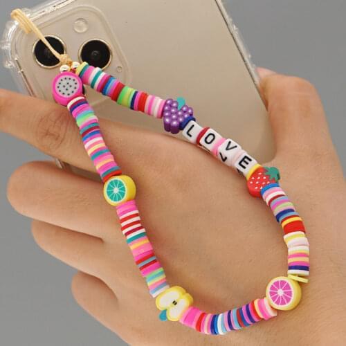 Boho Wrist Chain For Phone Holder Summer Beach Phone Chains Cute Fruit Strap Women Colorful Beads Lanyard Girls Phone Choker