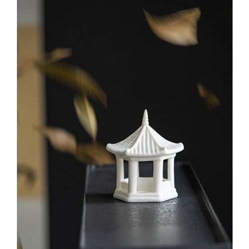 Chinese Pavilion Zen Pure White Ceramic Ornaments Landscape Fish Tank Ancient Building Home Decoration Accessories Porcelain
