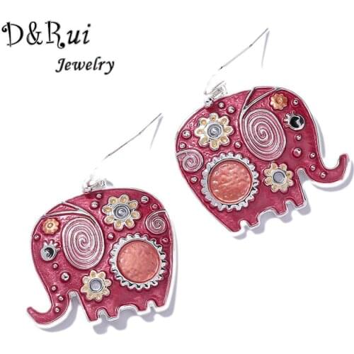 D&Rui Jewelry Bohemian Women Elephant Pendant Drop Earrings for Teen Girls Handmade Enamel Animal High Quality Earrings Earring