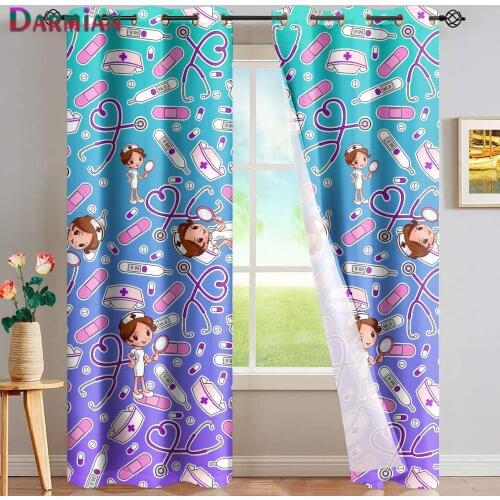 DARMIAN Gradient Style Blackout Window Curtains Nurse Pattern Design Thermal Insualted Window Draperies for Bedroom Home Decor