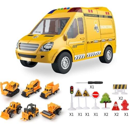 Kids Big Storage Truck with Mini Diecast Car Set Light & Music Simulated Eject Track Engineering Vehicles Toys Gift for Children