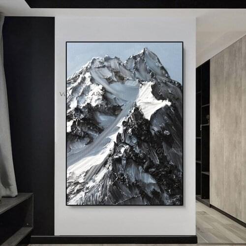 Art High End Hand Painted Oil Black And White Gray Three Dimensional Thick Knife mountain Porch Artistic Conceptption Decoration