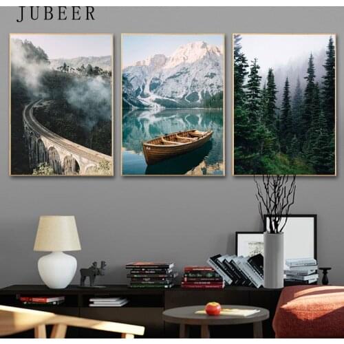 Mountain Lake Forest Road Travel Quotes Wall Art Canvas Painting Nordic Posters And Prints Wall Pictures For Living Room Decor