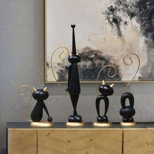 CHINESE CUTE BLACK CAT SCULPTURE RESIN CRAFTS HOME LIVINGROOM TABLE FIGURINES DECORATION OFFICE DESKTOP STATUE ORNAMENTS DECOR