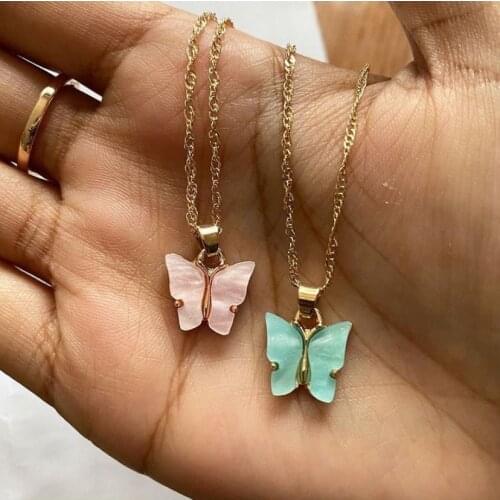 Cute Butterfly Necklaces For Women Acrylic Gold Color Clavicle Choker Necklaces 2021 Fashion Boho Jewelry Collares Bijoux Femme