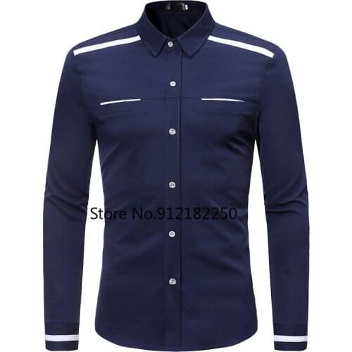 Mens Fashion Casual Button Down Dress Shirts 2021 Brand Slim Fit Long Sleeve Shirt Men Business Social Shirt with Fake Pocket