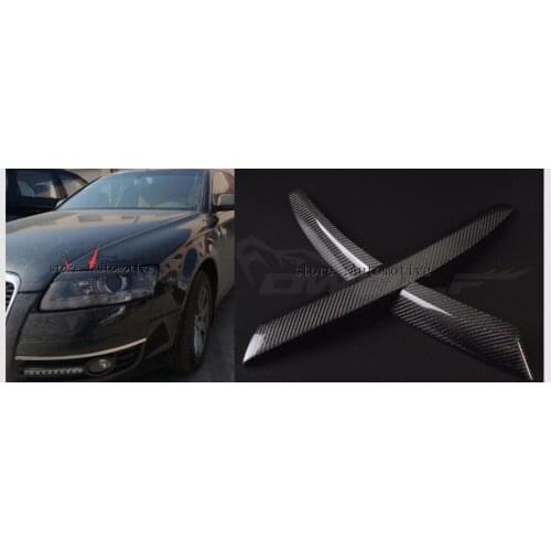 Real Carbon Fiber Headlight Eyelids Eyebrows Cover Trim 2pcs Fit For Audi A6 C6 4F 2004~2011