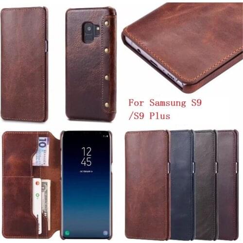 2018 New Genuine Real Leather Flip Cover Phone Case for Samsung Galaxy S9 Wallet Case Luxury Business Style for Samsung S9 Plus