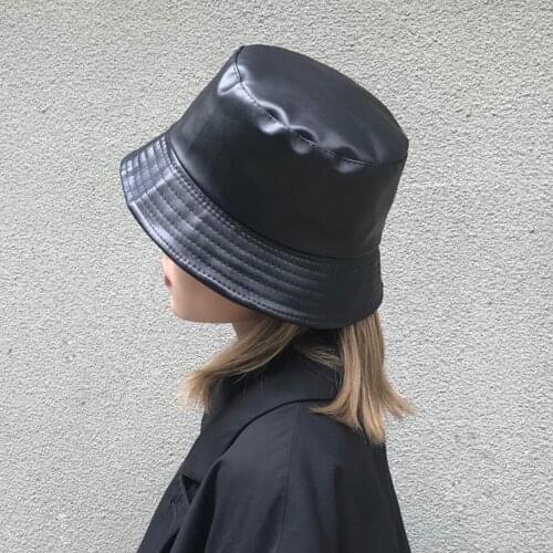 2020 New Fashion Women Winter Faux Leather Solid Colored Sun Protection Bucket Black Blue Hat Fisherman Cap For Women Men Gift