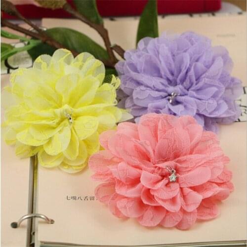 New Arrival 20PCS Handmade Chiffon Lace Big Flowers Fit for Toddler Kids Headband Hair Jewelry Clips Decoration