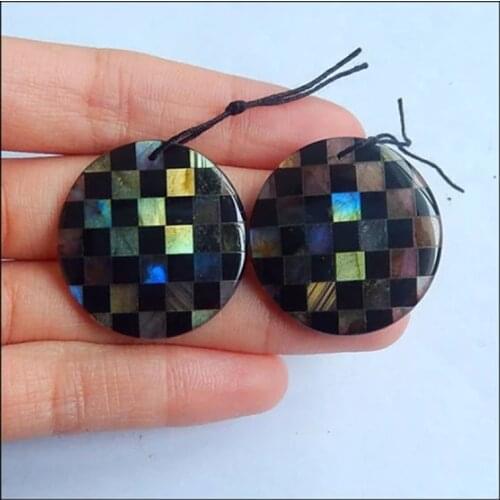 Wholesale earring pair,.Labradorite,Obsidian Intarsia Earrings Bead,For Women Jewelry Making DIY 29x29x3mm,9.3g