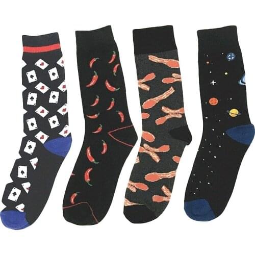 PEONFLY Funny Chilli Space Poker Pattern Socks Men Japanese Style Harajuku Happy Socks Casual Comfort Skateboard Hip Hop Socks
