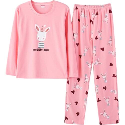 Pyjamas Sets Women Cartoon Loose Long Sleeves Pijama Sleepwear Suit Thick Winter Warm Nightgown Fleece Pyama Dames Sleep Tops A5