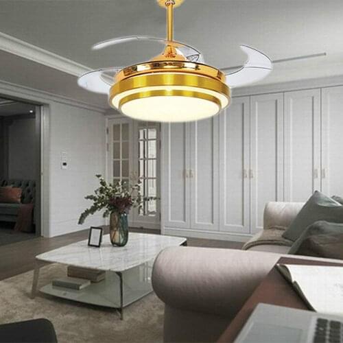 YEELED Light 42" Invisible Gold Ceiling Fan Remote 3-Color Light/3 Speed Retractable Fan chandelier for Indoor Living Bedroom
