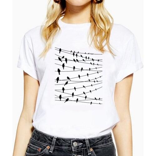 Let your boyfriend count how many birds there are!Funny Print Women t shirts Summer Short Sleeve O-Neck 5 colors TShirt Tops