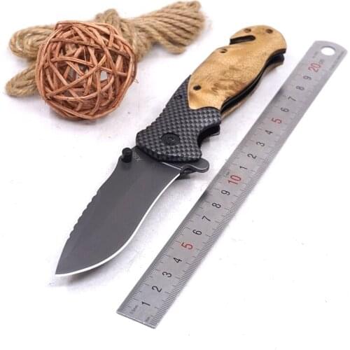 Folding Tactical Knife Combat Outdoor Survival Pocket Knife Camping Hiking Hunting Knives EDC Defense Wood Handle Multi Tools