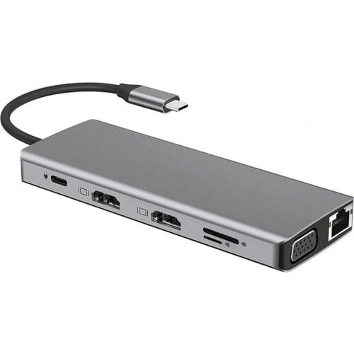 USB C Hub 12-In-1 Expansion Dock with Dual HDMI VGA USB 3.0 Type-C Port SD/TF Card Reader Display Laptop Docking Station