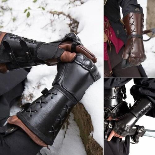 High-quality Artificial Leather Gauntlet Wristband Medieval Vambrace Arm Cuff Armor Adjustable Size For Role-playing Halloween
