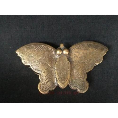 YIZHU CULTUER ART Collected China Old Copper Hand Carving Butterfly Ink Box Collapsible Decoration