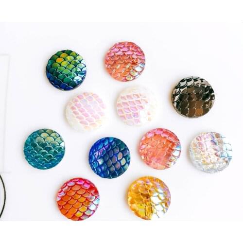 ZEROUP 20pcs 12mm Resin Cabochons Fish Scales Round Cameo Flat Back Cabochon Supplies for Jewelry Finding
