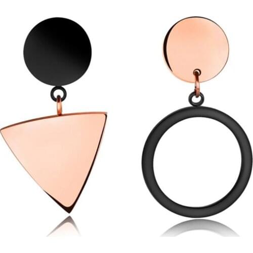 Stainless Steel Black Rose Gold Geometric Triangle Women Drop Earrings Minimalism Simple Ladies Earrings Gift For Him