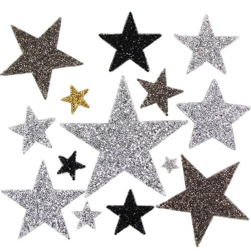 1Pcs Star Rhinestone Patches Pentagram Stickers For Clothes With Iron Sewing Sequin Embroidered Patches For T-shirt DIY
