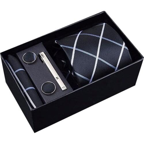 100%Silk Men Tie Set Fashion paisley jacquard tie &handkerchief&cufflinks&clip gift box set wedding business Necktie