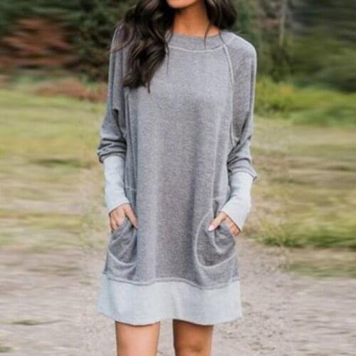 2021 Spring Sweater Short Dress Color Matching Casual Dresses Womens O-Neck Long Sleeve Ladies Loose Mini Dresses Street Wear