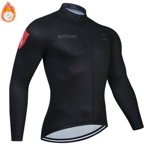 2019 STRAVA Winter Thermal Fleece Cycling tops Jerseys Long Sleeve Jacket Man MTB Bicycle Racing Bike Clothes Cycling Clothing