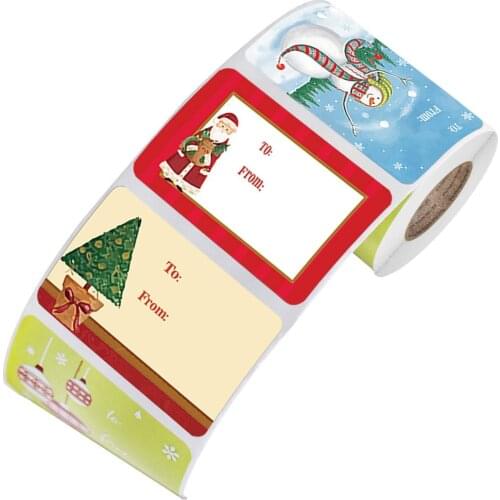250pcs/roll Colored Christmas Stamp design Kraft Seal Sticker Kraft Paper Material stick DIY Multifunction gift sticker
