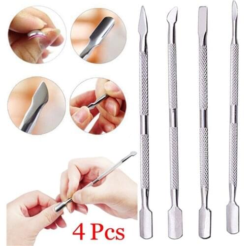 4Pcs/Set Nail Art Cuticle Pusher Remover Stainless Steel Dead Skin Metal Manicure Pedicure Care Tools Finger Push Double Heads