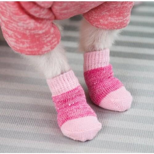 4Pcs/Set Autumn Winter Puppy Dog Shoes Soft Pet Knits Socks Warm Anti Slip Skid Socks For Small Dogs Breathable Dog Pet Products