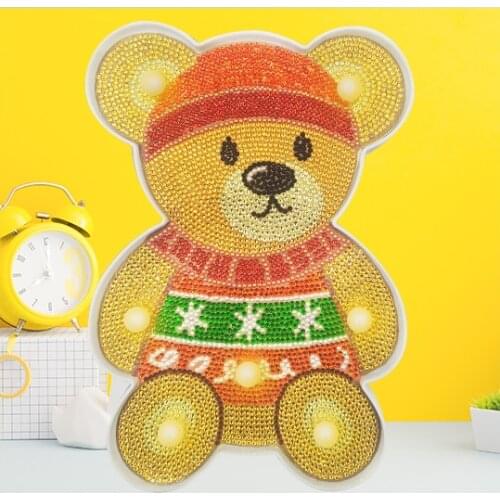 5D DIY Diamond Painting LED Lamp Special Shaped Diamond Mosaic Cross Stitch Embroidery Cartoon Bear Rhinestone Decor Lights