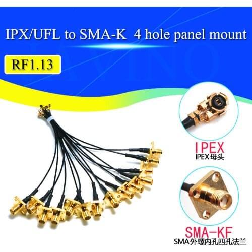 5PCSRF1.13 IPEX/IPX U.FL to SMA Female 4 Holes Flange Mounting Panel Connector Coax Pigtail Cable