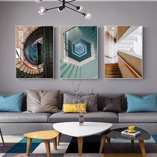 Abstract Strange Space Painting Posters Prints Modern Colorful Stairs Wall Art for Living Room Fashion Aisle Entrance Painting