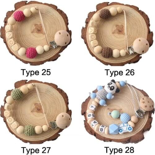 Beech Wooden Pacifier Chains Personalized Name Handmade DIY Teething Chain Baby Teether Dummy Clip Crochet Bead Children Product