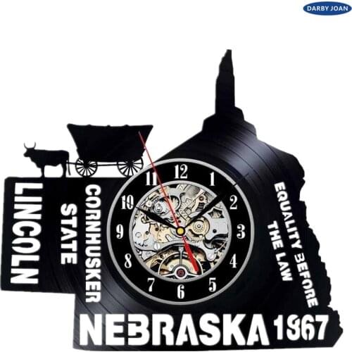 Nebraska Gift USA States City Vinyl Record Clock Wall Decoration Modern Vintage Art Room