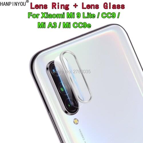 1 Set For Xiaomi Mi 9 Lite CC9 CC9e A3 Luxury Camera Metal Circle Ring Bumper Case Cover + Lens Tempered Glass Protector Film