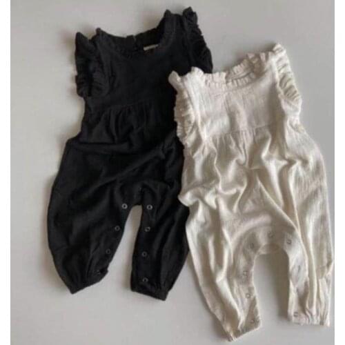 7580 Kids Jumpsuit Baby Girl Overalls Spring And Summer Baby Girl Clothes Cotton And Hemp Casual Fly Sleeve Suspenders Pants