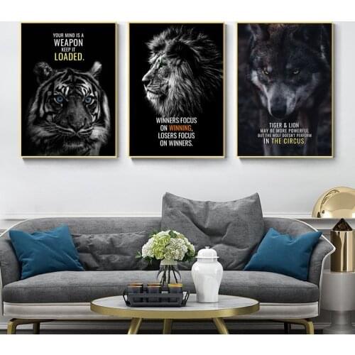 Wild Animals Letter Motivational Quote Art Canvas Painting Inspiration Posters Prints Wall Art Pictures for Office Home Decor