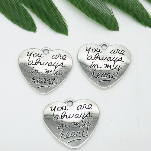 Double Sided You Are Always In My Heart Charms, Vintage DIY Handmade Jewelry Accessories Wholesales, 80pcs/lot