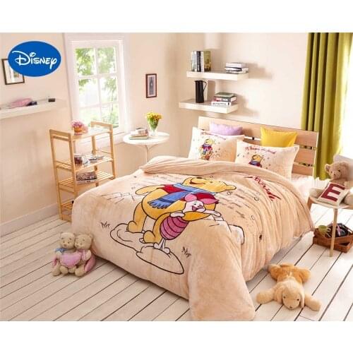 Cartoon Winnie the Pooh Piglet Flannel Quilts Comforters Bedding Set Twin Full Queen Size Bedspread Girls Home Winter Warm Coral