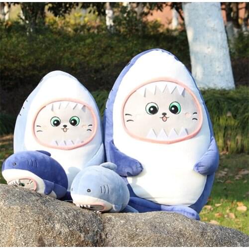 HOT Cat Face Shark Plush Toys Large Pillow Shark Sleeping Pillow Dolls Child Dolls Gift